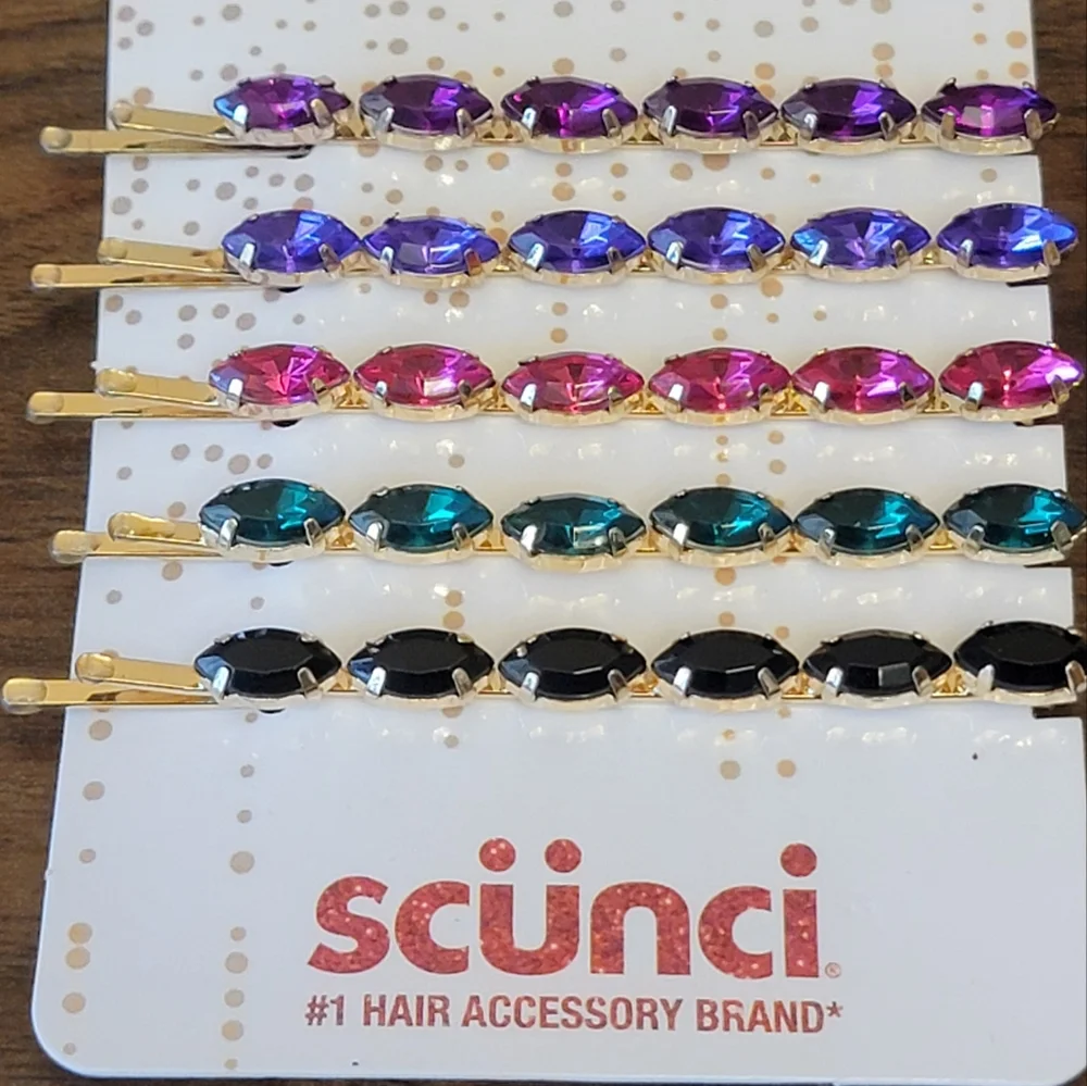 Scunci Rhinestone Jewel Bobby Pins 10 pcs New Gems‎ 2 Sets Hair Gold Multi Color
